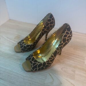 BCBGirls Black and Gold Giraffe Print Heels